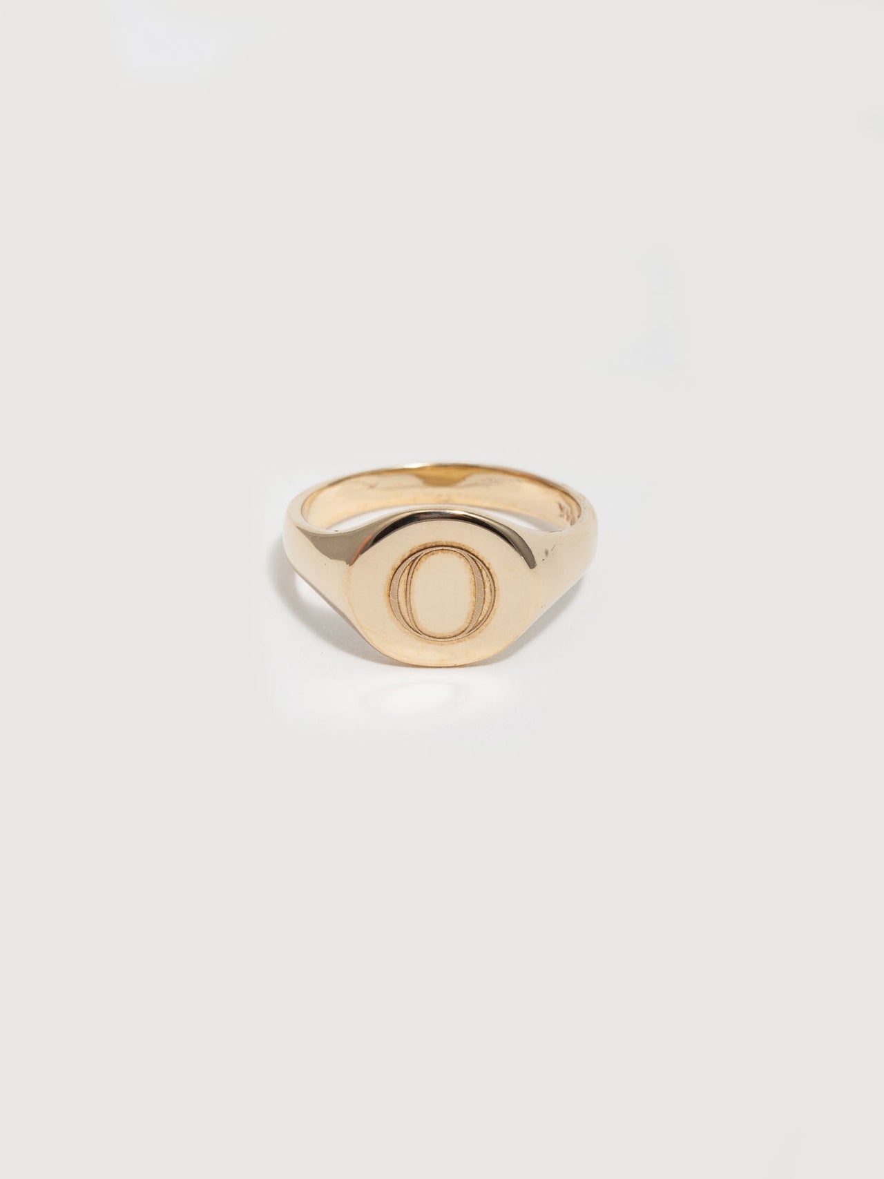 14Kt Yellow Gold Signet Ring engraved with letter O in Block Font. 
