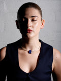 Sterling Silver Lapis Cube Necklace shot on model
