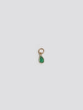 14kt Yellow Gold Emerald Bezel Hoop Charm pictured solo on light grey background. 