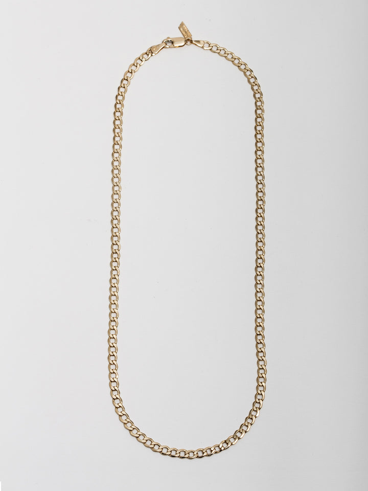 14kt Yellow Gold Hollow XXL Havana Chain Necklace pictured on light grey background.