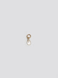 14kt Yellow Gold White Sapphire Bezel Hoop Charm pictured on light grey background. 