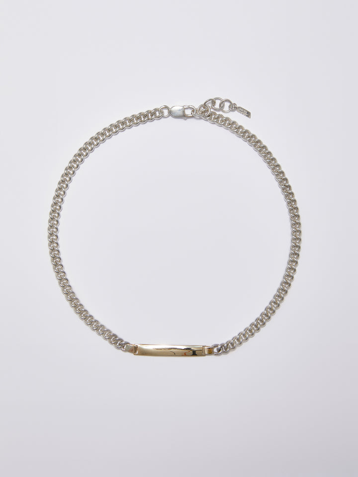 Watts ID Necklace: Sterling Silver Curb Chain Width: 5.8mm 14kt Yellow Gold ID Necklace ID: 37mm X 5.5mm Length: 16.5" 