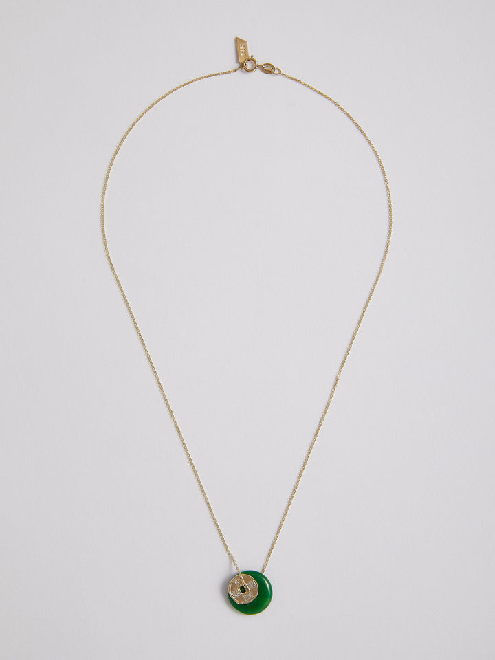 14Kt Yellow Gold Chain Necklace with Jade and Gold Coin Pendants