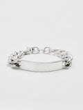 Sterling Silver Solid Curb Chain ID Bracelet pictured on light grey background. 