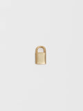 14kt Yellow Gold Padlock Charm pictured on light grey background. 