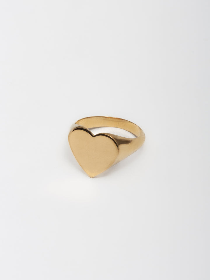 Vermeil XL Heart Signet Ring pictured on light grey background.