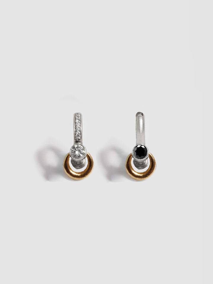 Pierced Duo Gemstone Pave Barbell Huggies