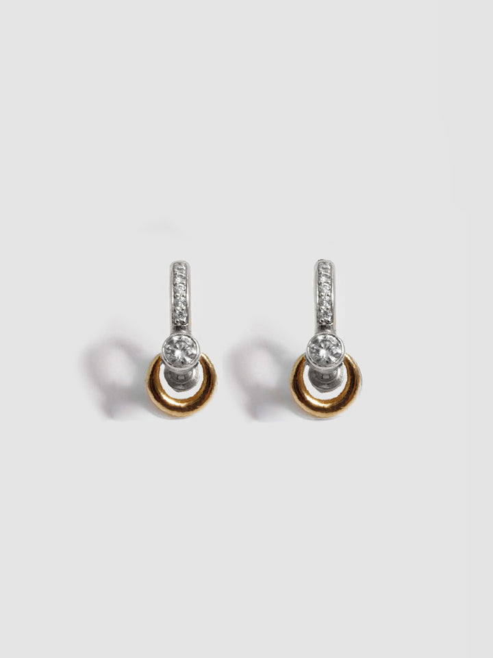 Pierced Duo Gemstone Pave Barbell Huggies