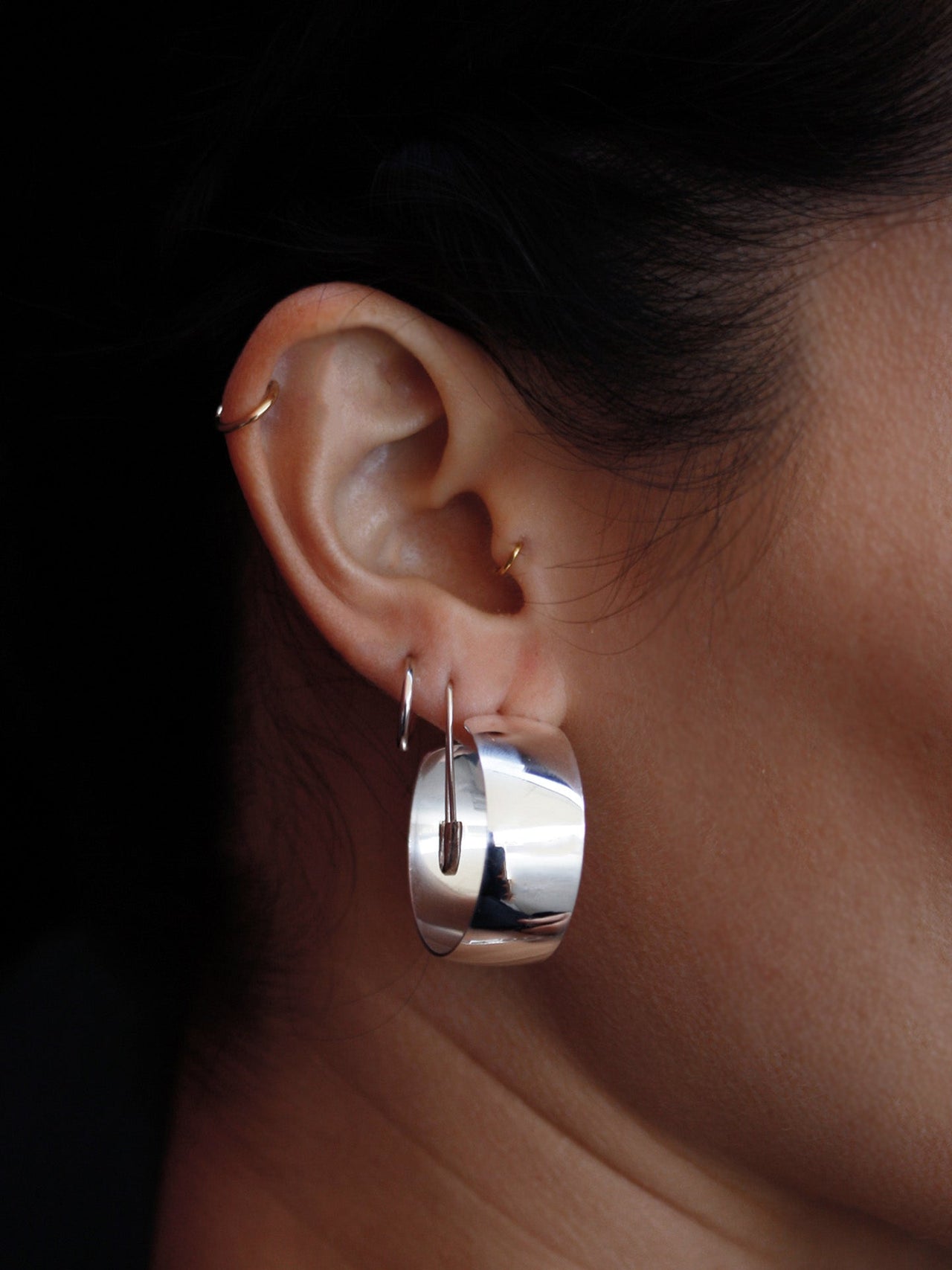 Punk Style Sterling Silver Safety Pin Ear Threader Studs – Hypoallergenic, Unisex Jewelry