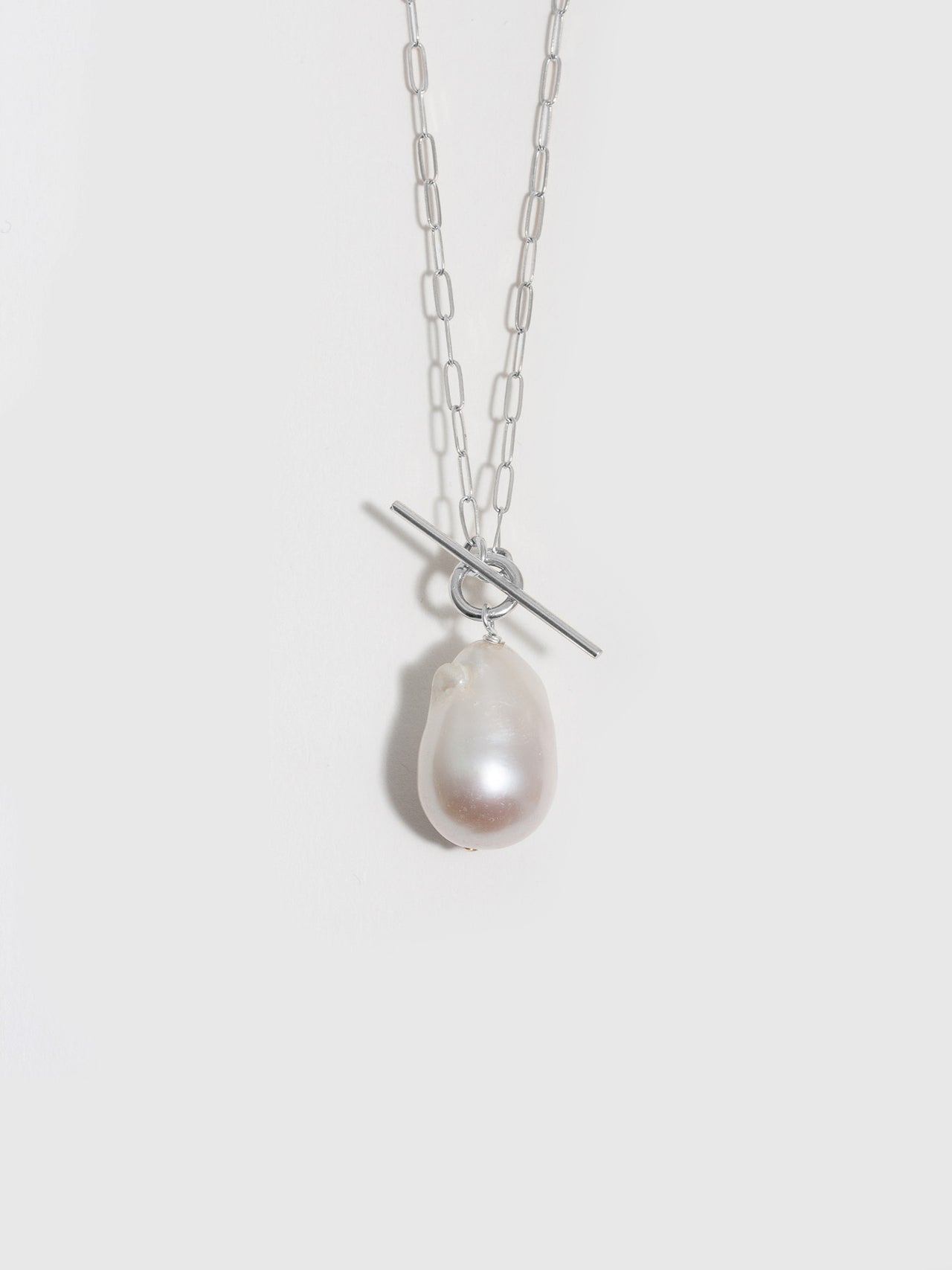Sterling Silver Pearl & Toggle Necklace