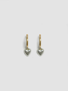 Product Shot of shiny Gordita Heart Huggies (10kt Gold Click On Huggies 11.5mm Diameter Sterling Silver Puff Heart 6mm) shot on white background