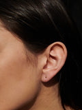 14Kt Yellow Gold Droplet Stud Earring pictured on model.