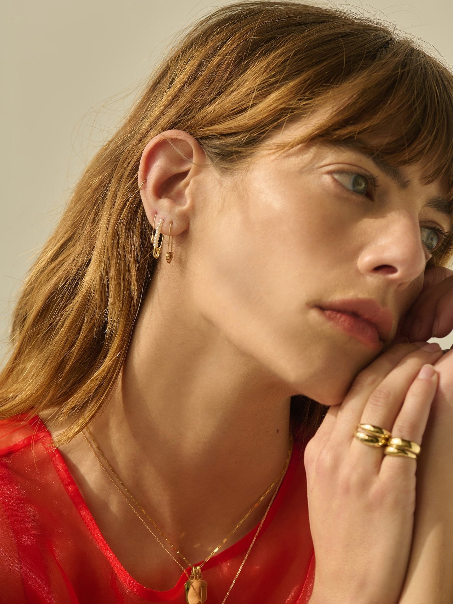 Standard Friendship Safety Pin pictured in models second piercing. 