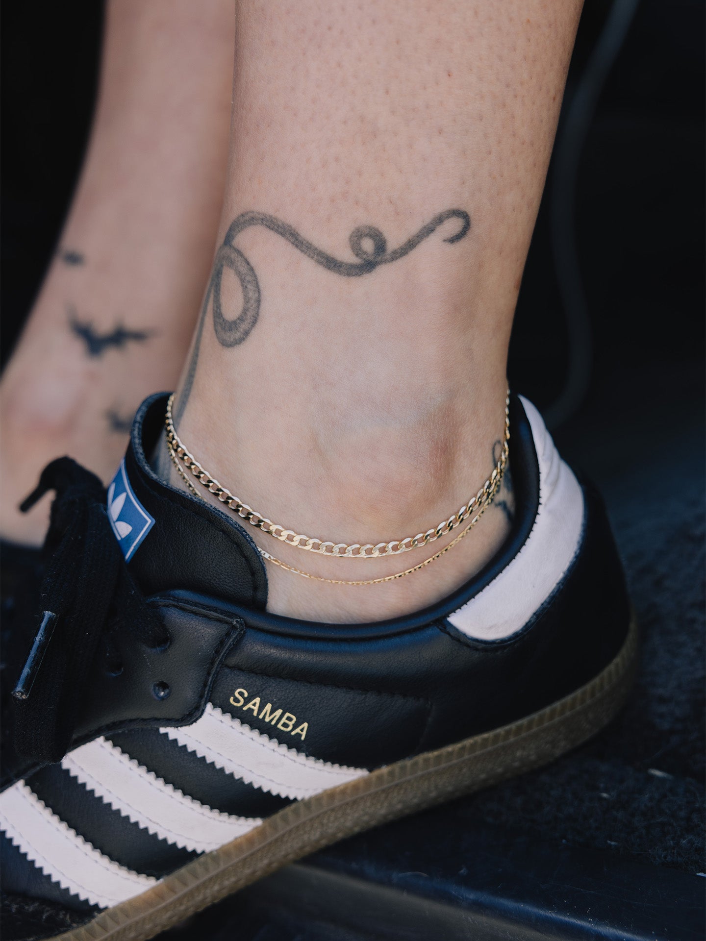 Baby Sol Valentino Anklet pictured on models anklet along with the XL Lightweight Havana Chain Anklet.