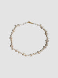 14kt Yellow Gold Bellissimo Pearl Anklet pictured on light grey background.