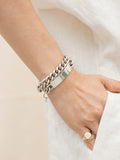 Sterling Silver Solid Curb Chain ID Bracelet pictured on model.