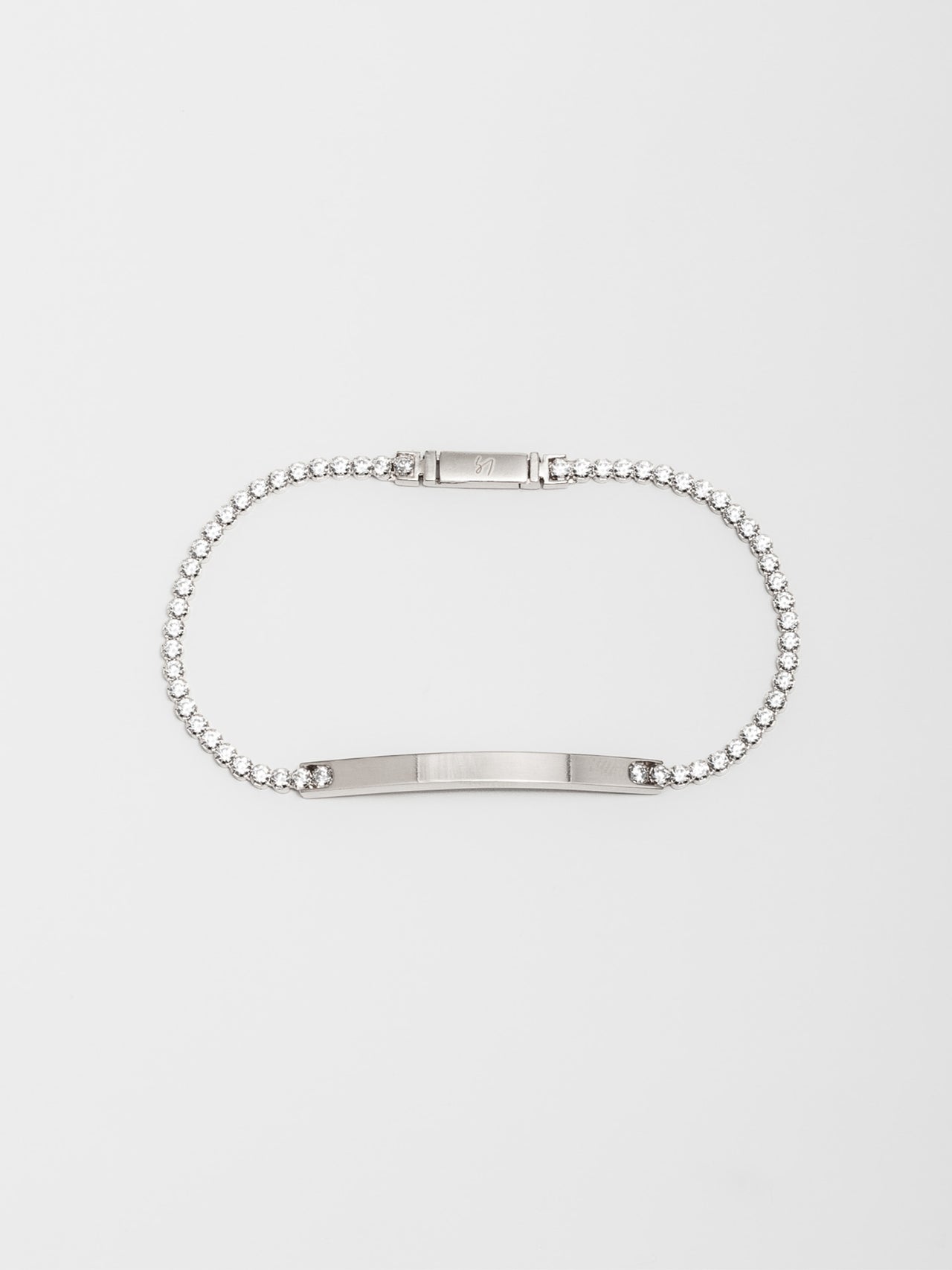 Sterling Silver ID Tennis Bracelet  pictured on light grey background