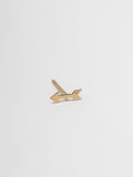 14kt Yellow Gold Mini Cupid Arrow Stud pictured on light grey background. 