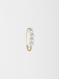 14kt Yellow Gold XL Pearl Safety Pin Earring pictured on light grey background.