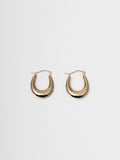 14kt Yellow Gold Dome Hammock Hoops pictured on light grey background, side by side.
