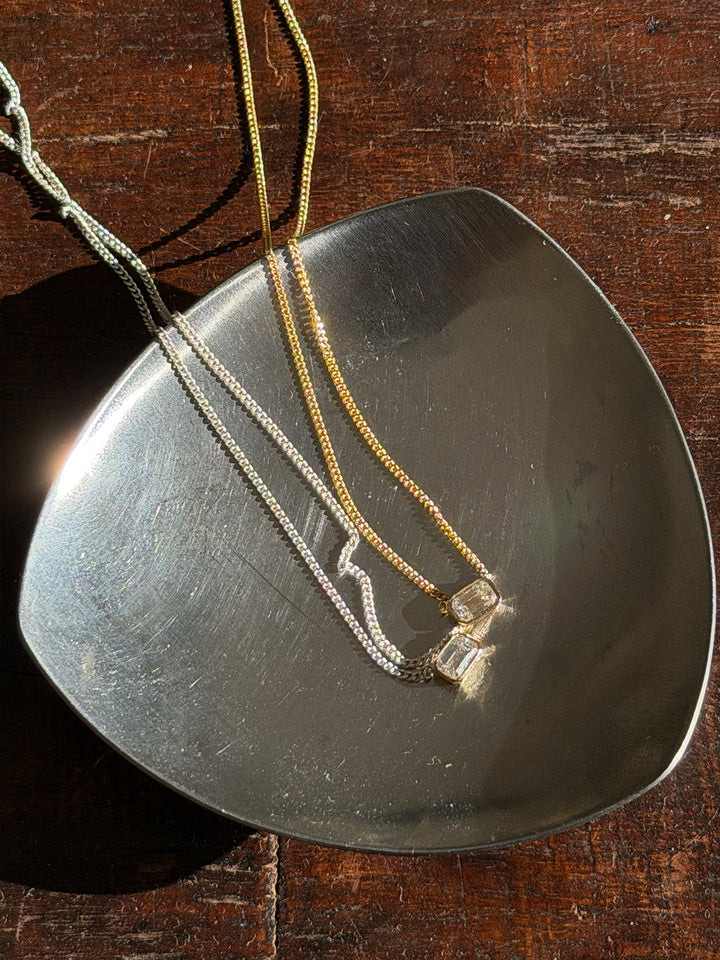 Mixed Metal Emerald Cut Floating Diamond Necklace