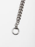 Close up of Sterling Silver Solid Industrial Diamond Cut Key Chain pictured on light grey background. 