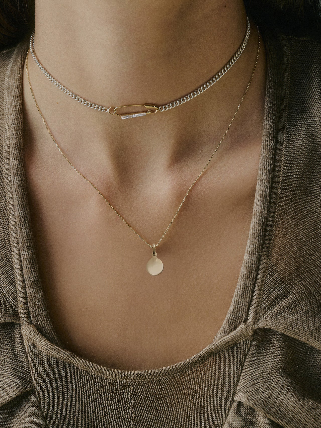 Petite Industrial Baguette Safety Pin Necklace