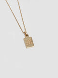 14kt Yellow Gold Rectangular ID Charm Necklace engraved with M in Gothic font. 
