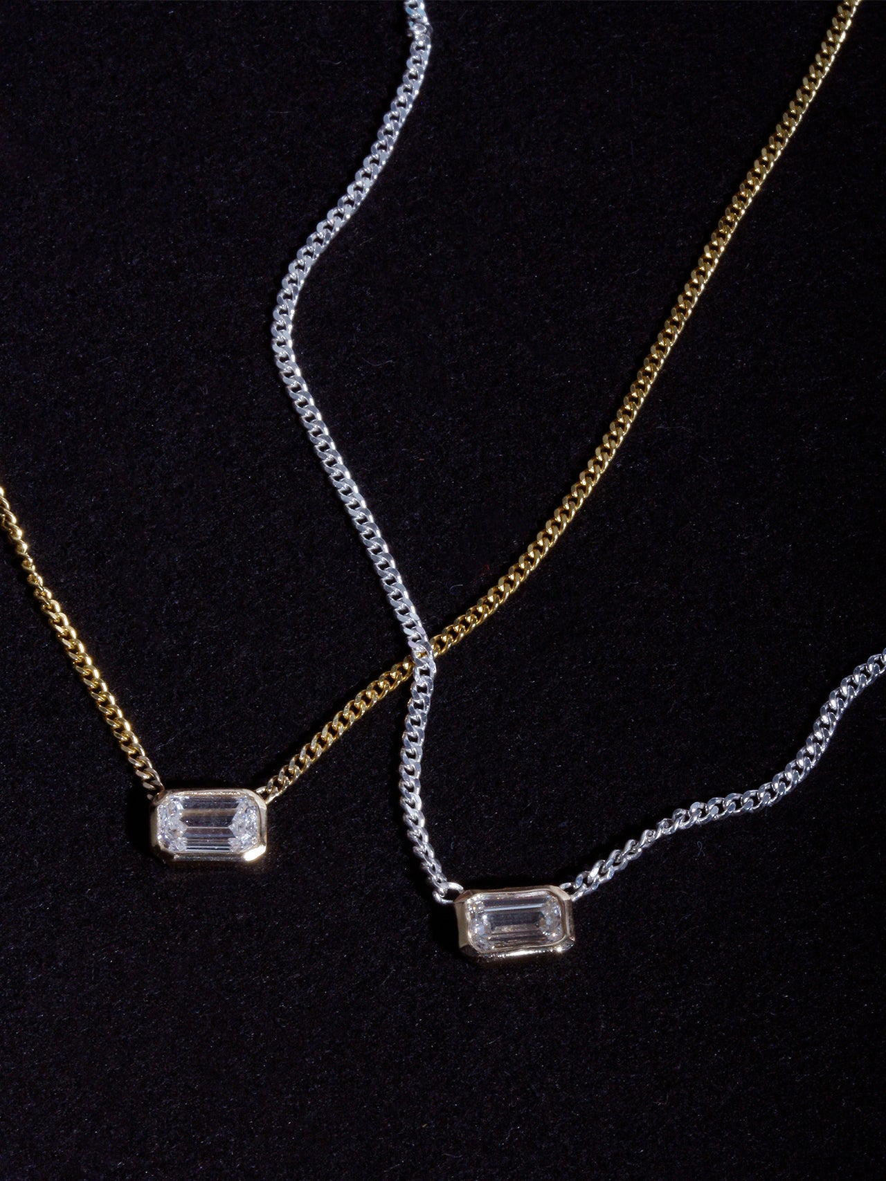 Mixed Metal Emerald Cut Floating Diamond Necklace
