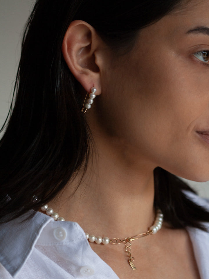 XL Pearl Safety Pin Earring