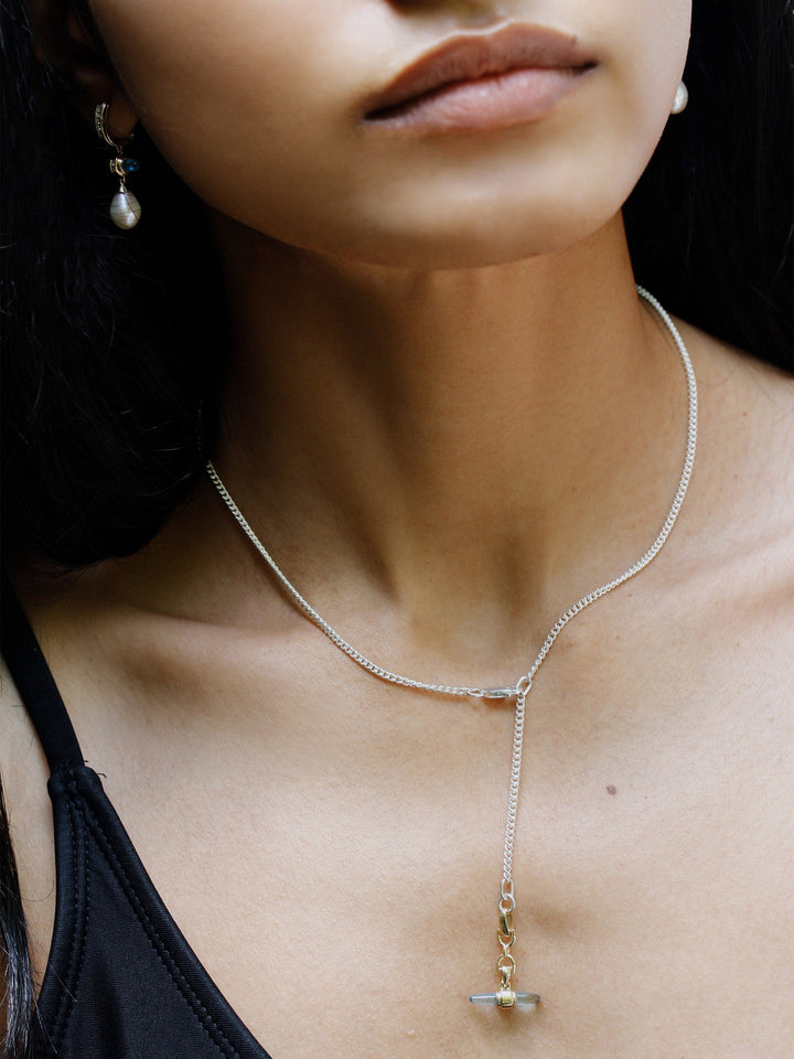 Mixed Metal Lunette Barbell Link Necklace
