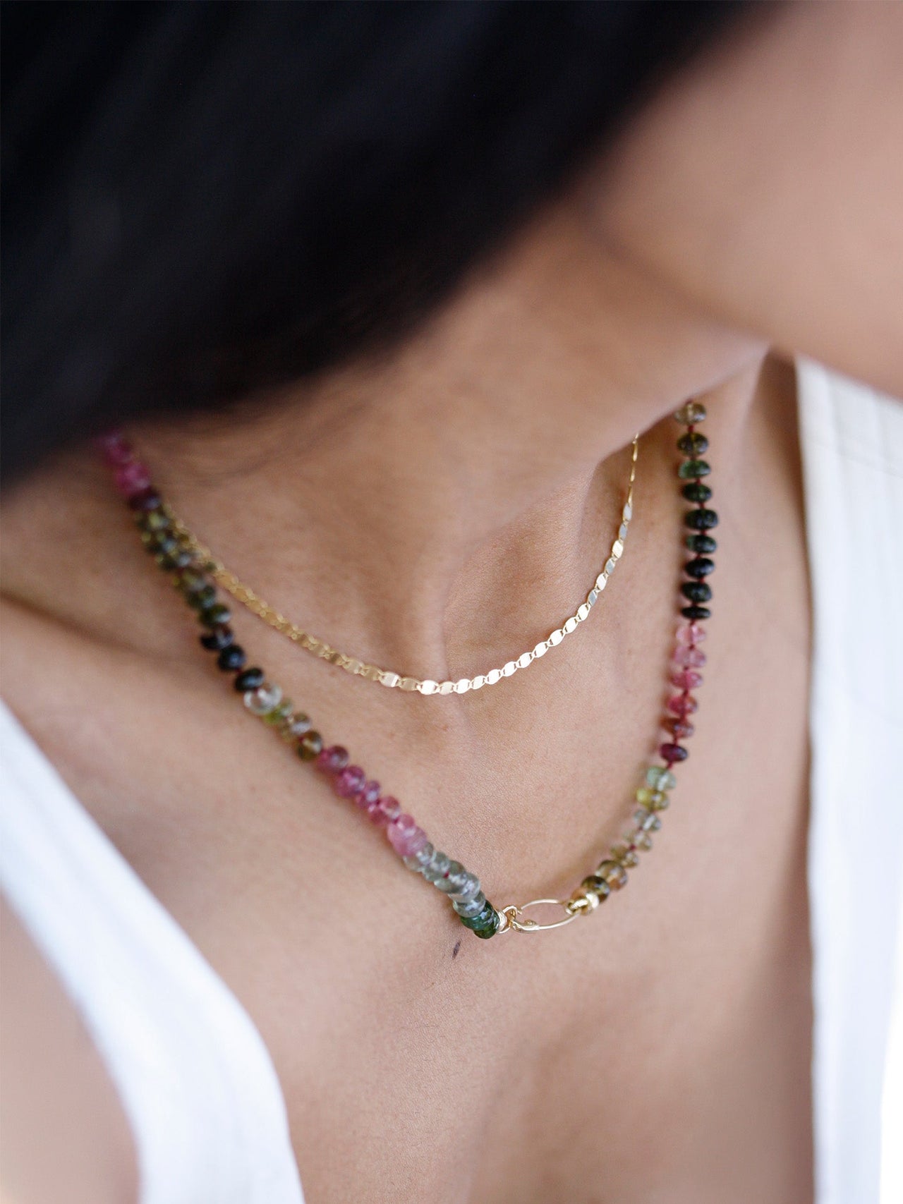 Tourmaline Safety Pin Necklace