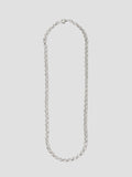 Sterling Silver Rolo Chain Necklace pictured on light grey background. 