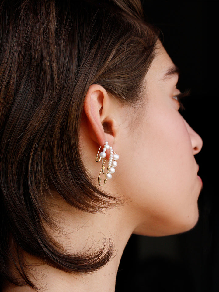 Mini Mixed Pearl Safety Pin Earring