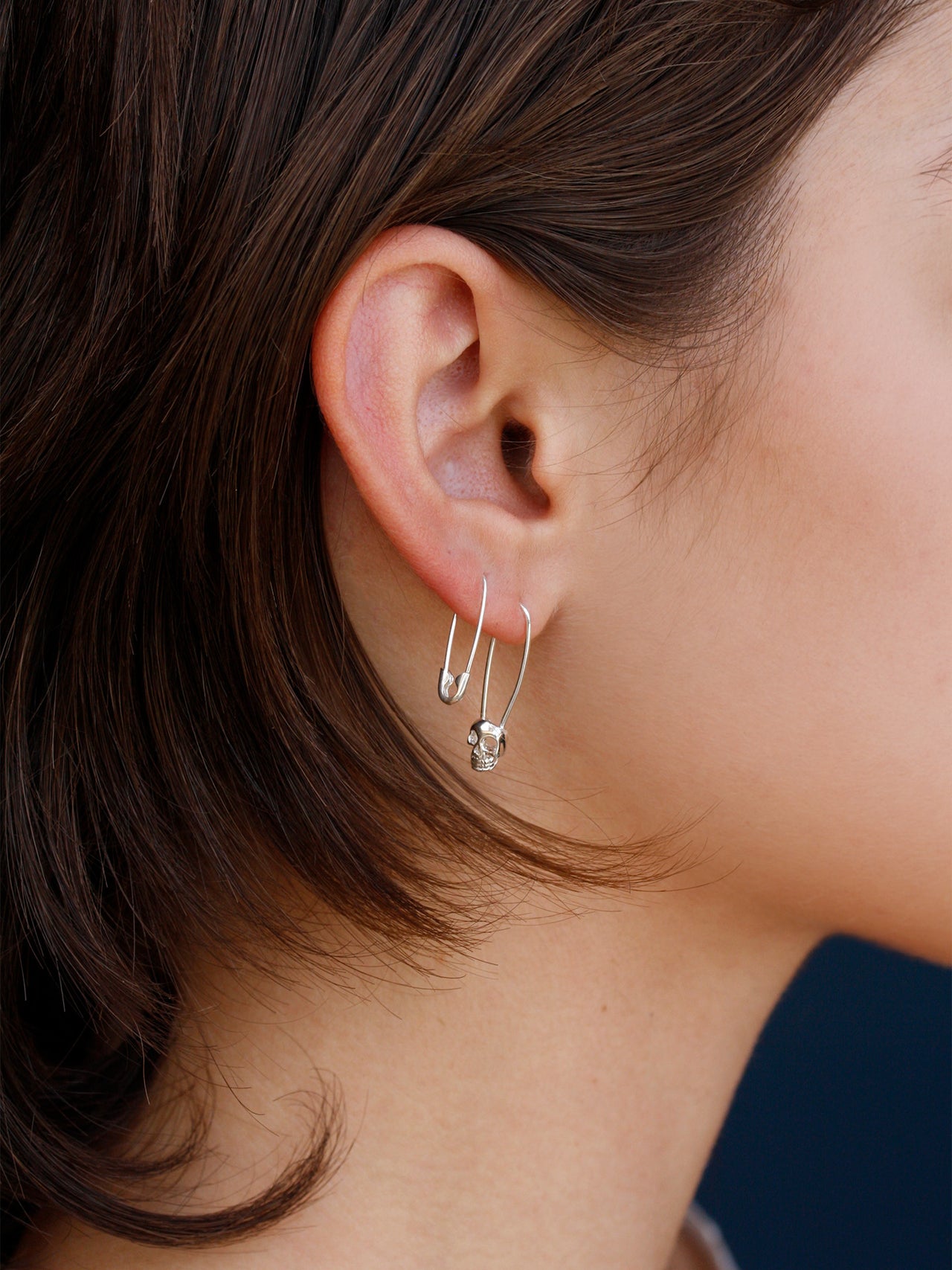 Skull Safety Pin Earring
