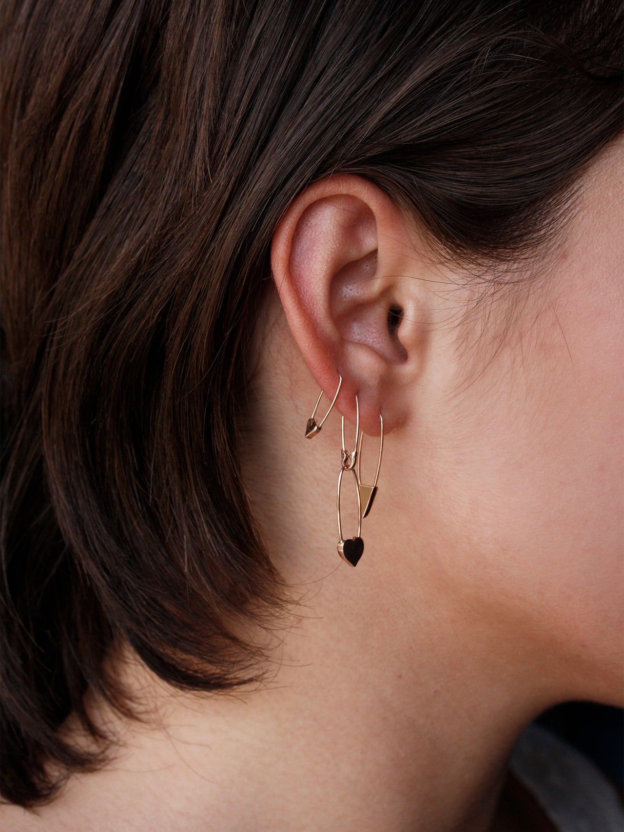 Heart Safety Pin Earring