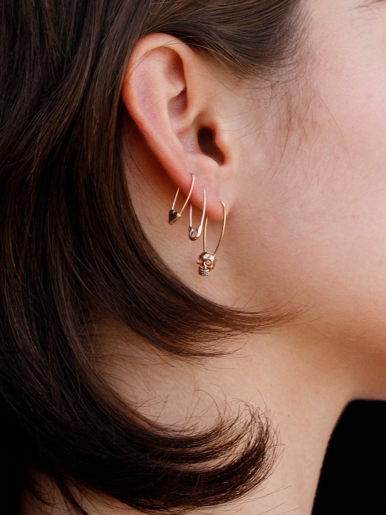 Skull Safety Pin Earring