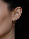 14kt Yellow Gold Gemstone Safety Pin Earring shot on model.
