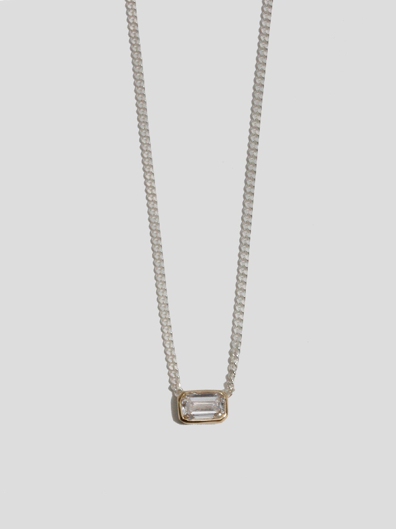 Mixed Metal Emerald Cut Floating Diamond Necklace