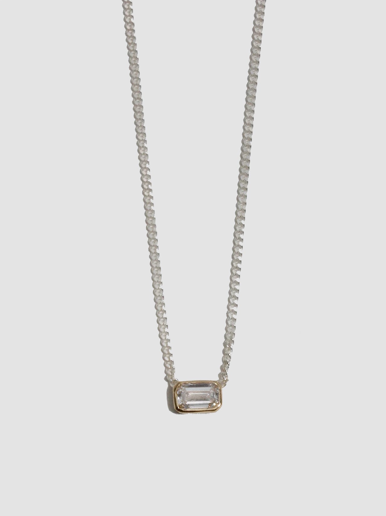 Mixed Metal Emerald Cut Floating Diamond Necklace
