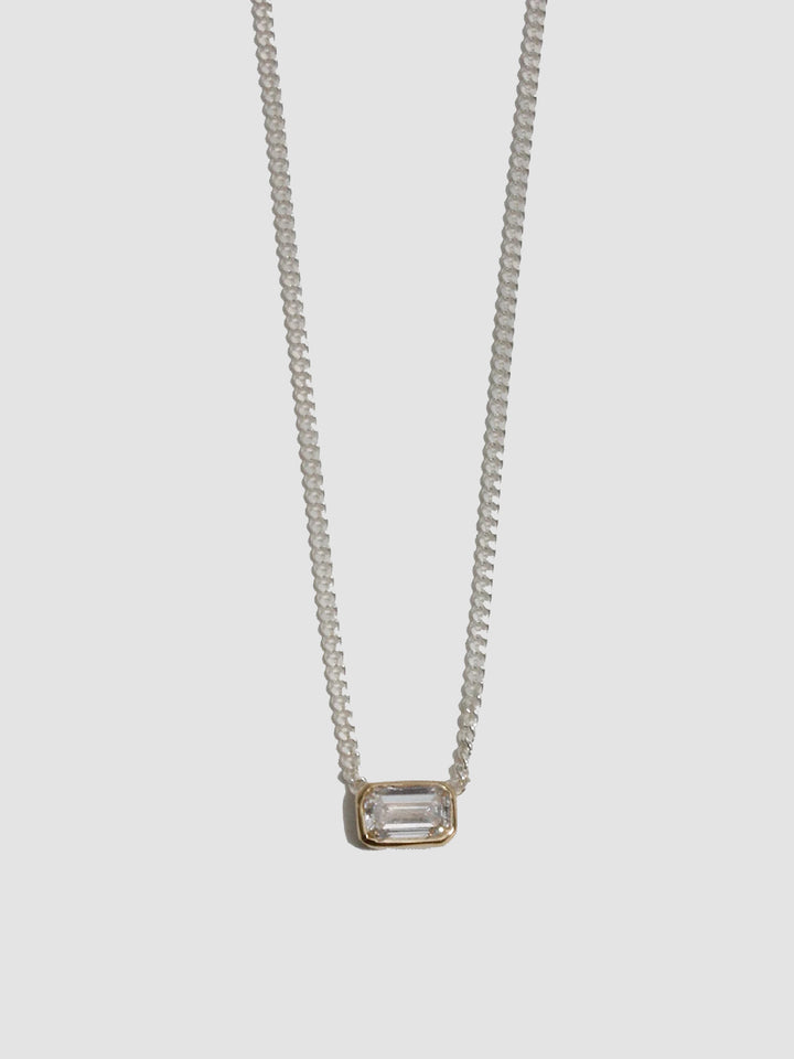 Mixed Metal Emerald Cut Floating Diamond Necklace