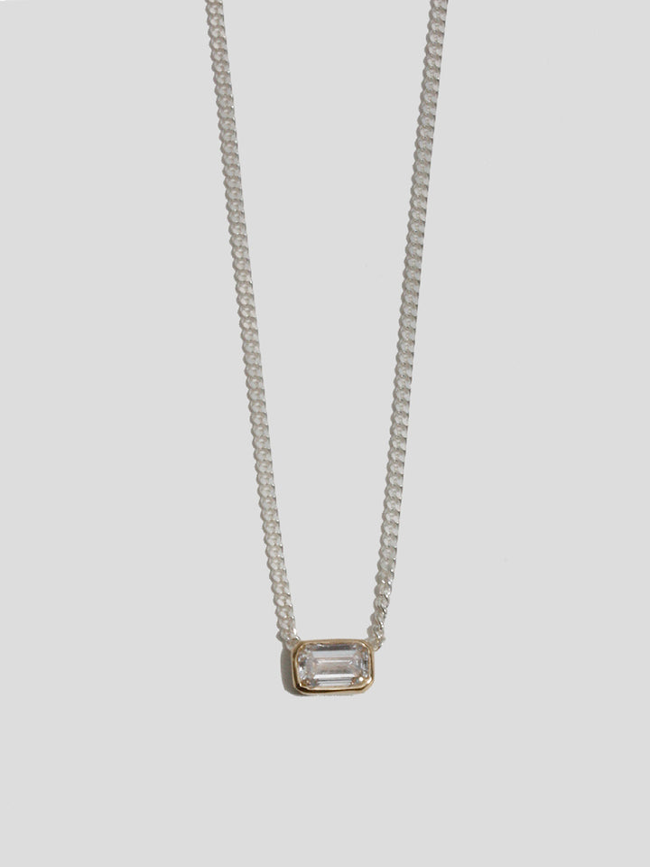 Mixed Metal Emerald Cut Floating Diamond Necklace