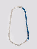 Sterling Silver &amp; Blue XL Long Link Choker pictured on white background.