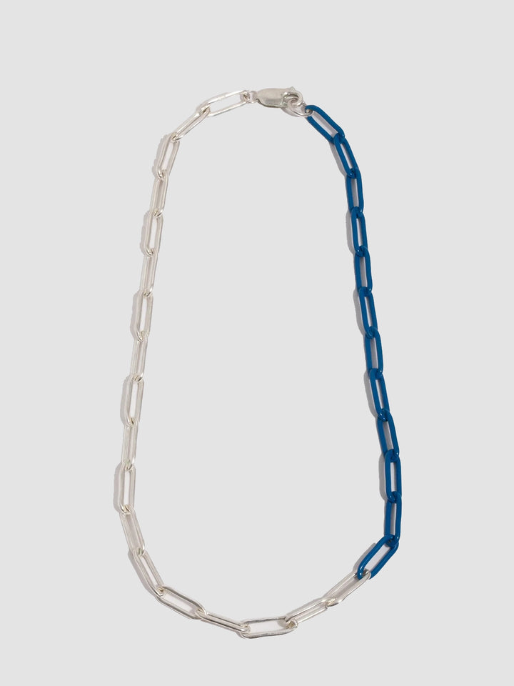 Sterling Silver & Blue XL Long Link Choker - Archival Collection