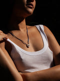 14kt Yellow Gold Evil Eye Pearl Necklace pictured on model.