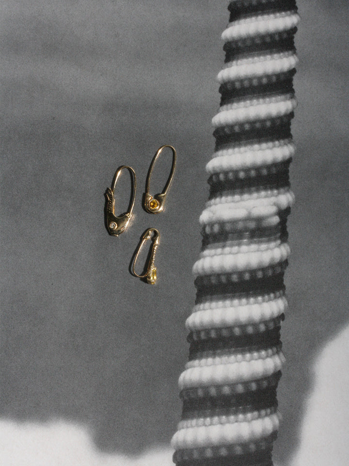 Mini Gemstone Diamond Safety Pin Earring