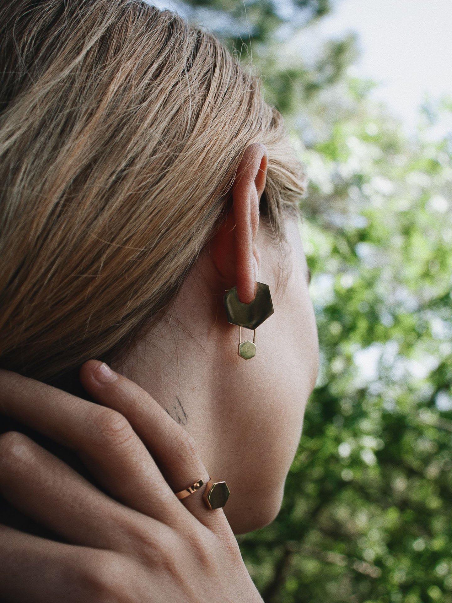 Hexagon Safety Pin pictured on model.