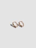 Pair of gold hoop earrings on a light gray background