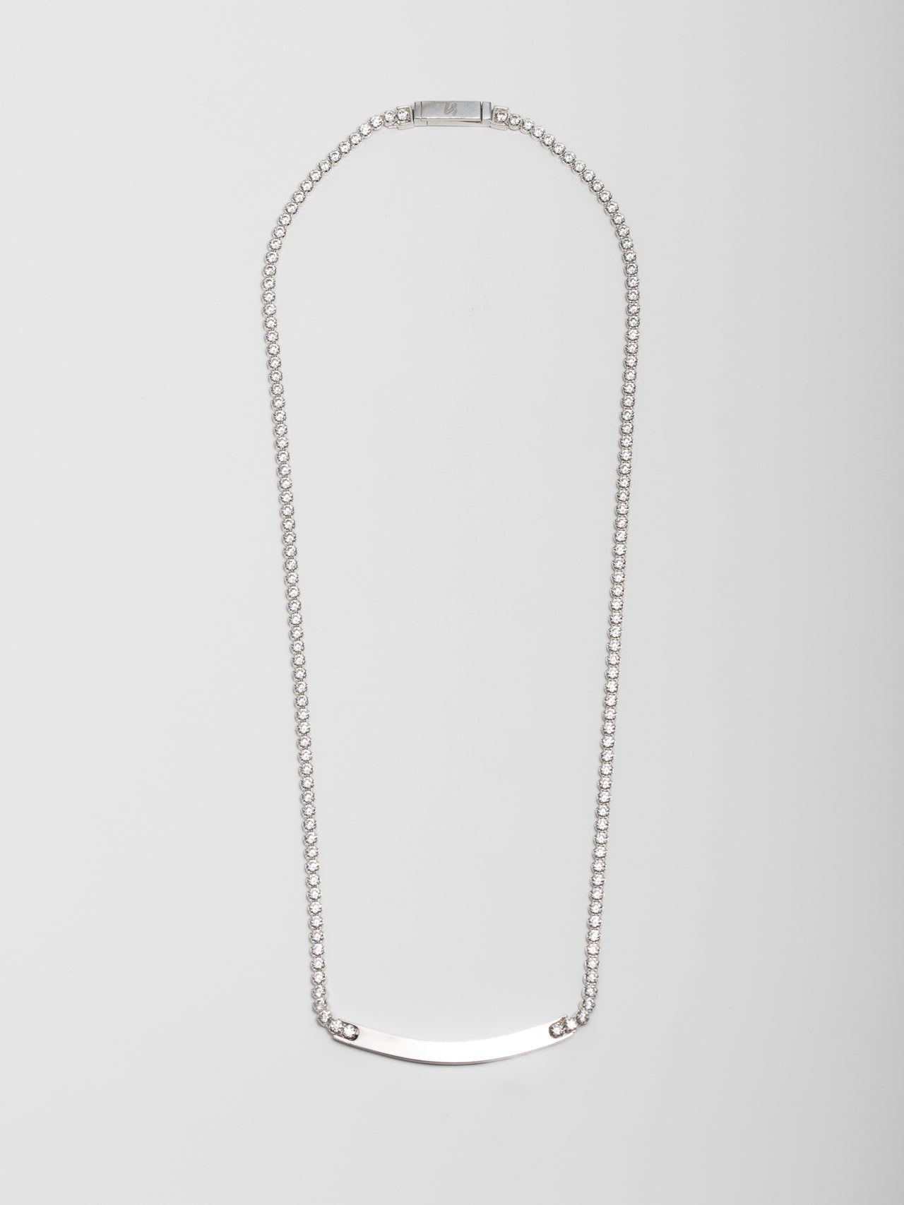 Sterling Silver Id Tennis Chain Necklace 2.7mm Round Cut Czech Crystal Necklace shot on light grey background.