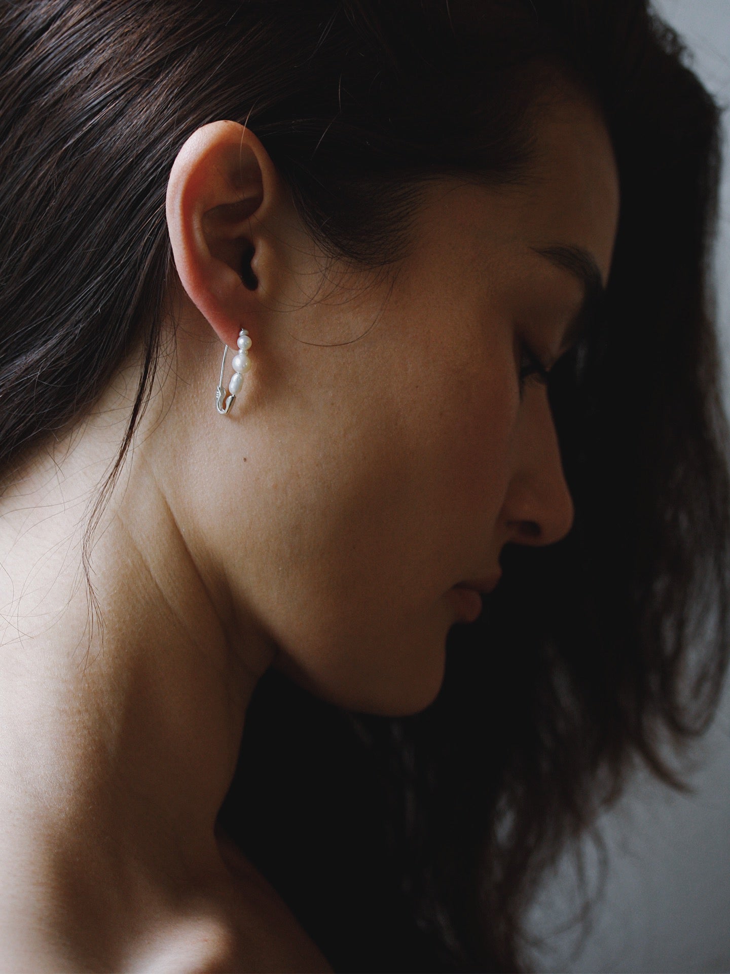 Mixed Pearl Safety Pin Earring